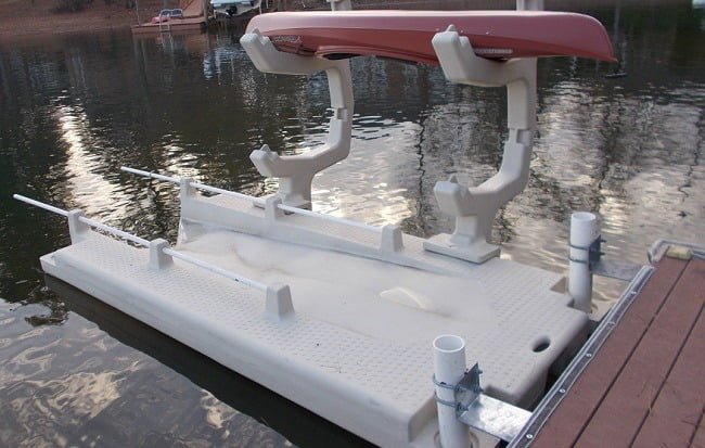 kayak rack bolted onto kayak dock